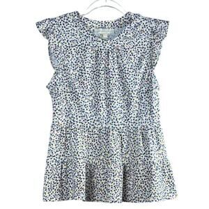 Monteau Cottage Floral Flutter Sleeve Peplum Top S Romanticcore Blouse